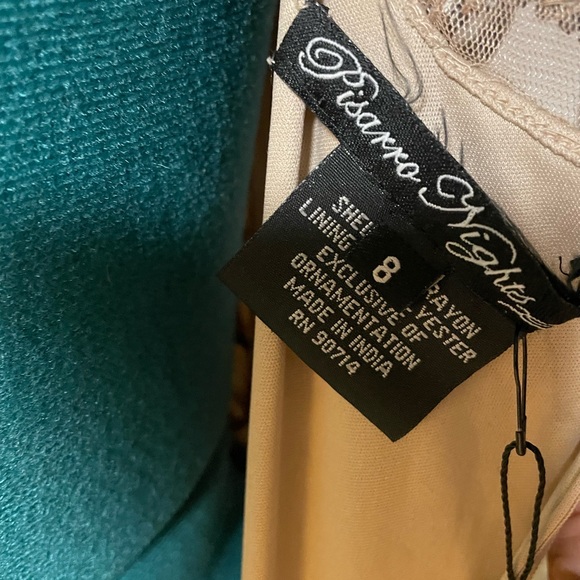 NWT PISARRO NIGHTS Beaded Rose Nude Mesh Longline Dress Red Carpet Evening Gown - Picture 9 of 13